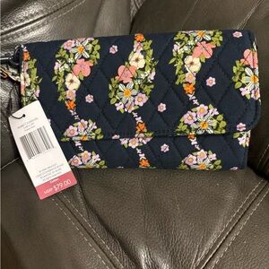 Vera Bradley Navy Quilted Floral Crossbody Wallet - Paisley Rain
